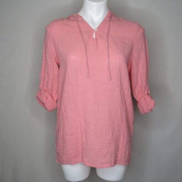 North River Pink Long Roll Tab Sleeve Hoodie Cotton Top Women's M Medium - Picture 5 of 10